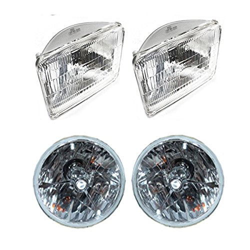 5 3/4" Clear Dot Tri bar H4 Headlights With 4x6" Sealed HI/Low Beam Glass Head Lamp Set of 4