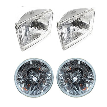 5 3/4" Clear Dot Tri bar H4 Headlights With 4x6" Sealed HI/Low Beam Glass Head Lamp Set of 4