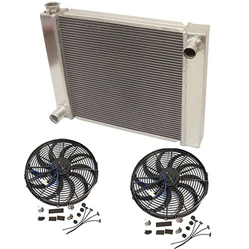 Universal Ford/Mopar Fabricated Aluminum Radiator 27.5" x 19" X 3" Overall With 2pcs 12 Inch Electric Fan