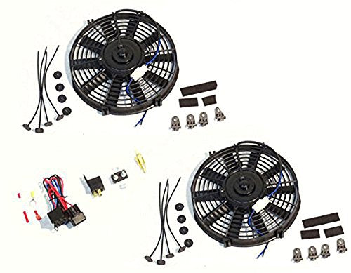 Dual Electric 16" straight blade reversible cooling radiator fans Thermostat Kit