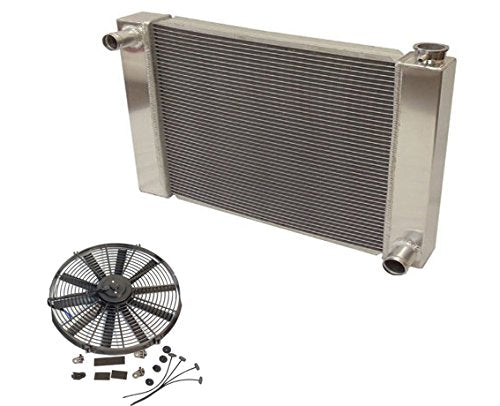 For SBC BBC Chevy GM Fabricated Aluminum Radiator 21" x 19" x3"&Electric 12" Straight Blade Reversible Cooling Fan