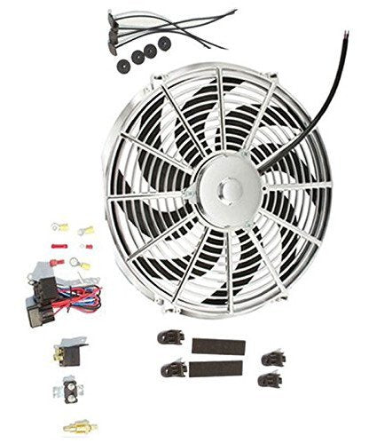 14" Chrome Curved Blade Reversible Cooling Fan 12v with Thermostat Kit