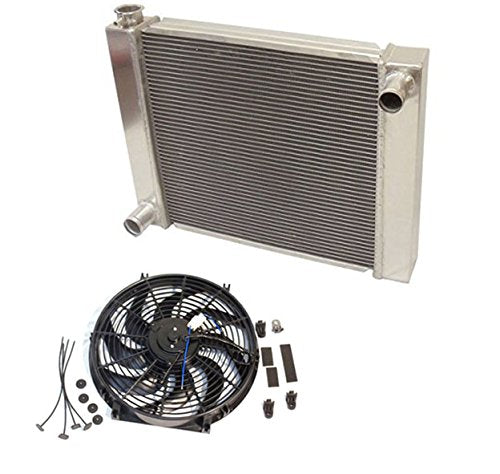 Universal Ford/Mopar Fabricated Aluminum Radiator 27.5" x 19" X 3" Overall With 14 Inch Electric Fan