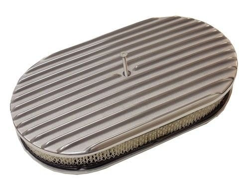 15" x 8.25" x 3" Oval Full Finned Polished Aluminum Air Cleaner Chevy Ford Paper Filter
