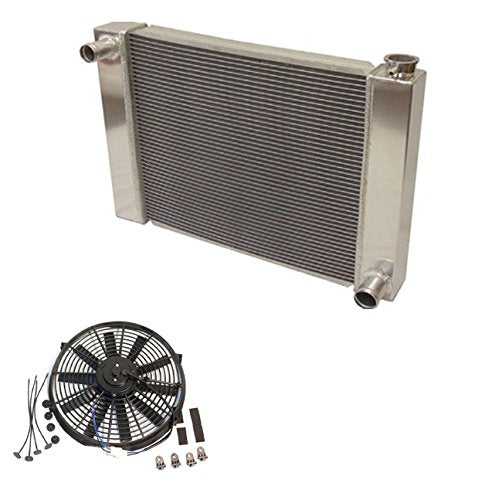 Fabricated Aluminum Radiator 31" x 19" x3" Overall For SBC BBC Chevy GM & 16" Straight Blade Reversible Cooling radiator Fan