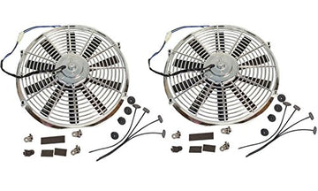 2 Sets Super Electric 12" chrome Straight Blade Reversible Cooling Fan 1400 CFM 12v