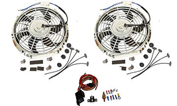 2 Sets Electric 10" Chrome Blade Reversible Cooling Fan 12v 80w 850cfm with Heavy Duty Mounting Kit