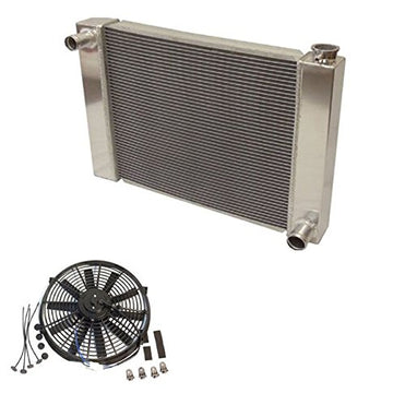 Fabricated Aluminum Radiator 24" x 19" x 3" Overall For SBC BBC Chevy GM &16" Straight Blade Reversible Cooling radiator Fan