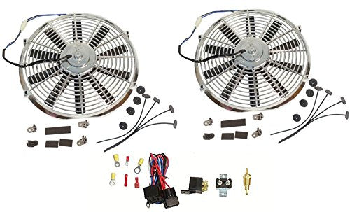 2 Sets Electric 16" chrome Straight Blade Reversible Cooling Fan 12V 2500 CFM with Thermostat Kit