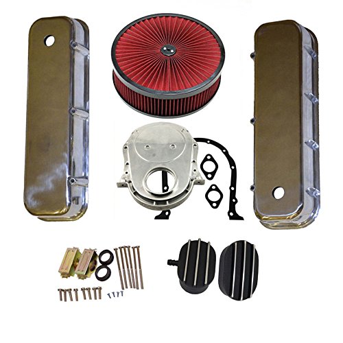BBC Engine Dress Up Kit Tall Valve Covers with Breather Caps&Timing Chain Cover Kit & Air Filter Cleaner 65-90 454