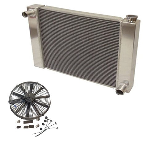 Fabricated Aluminum Radiator 30" x 19" x3" Overall For SBC BBC Chevy GM & Electric 10" straight blade cooling radiator fan