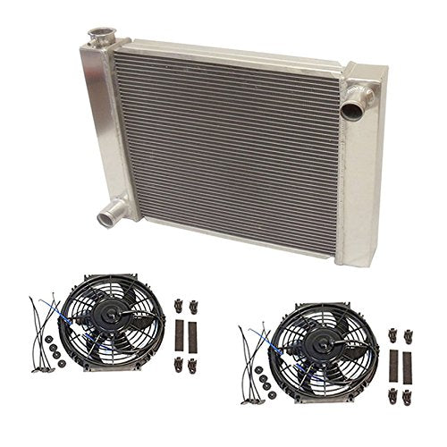 Universal Ford/Mopar Fabricated Aluminum Radiator 27.5" x 19" X 3" Overall With 2pcs 10 Inch Electric Fan