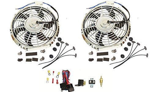 2 Sets Electric 10" Chrome Blade Reversible Cooling Fan 12v 80w 850cfm with Mounting Kit
