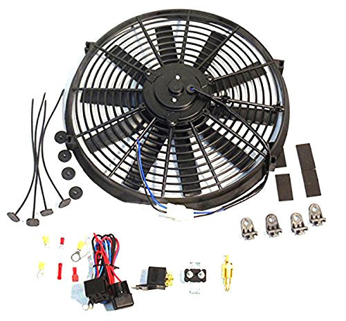 16" Straight Blade Reversible Cooling radiator Fan 12v 3000cfm W/ Thermostat Kit