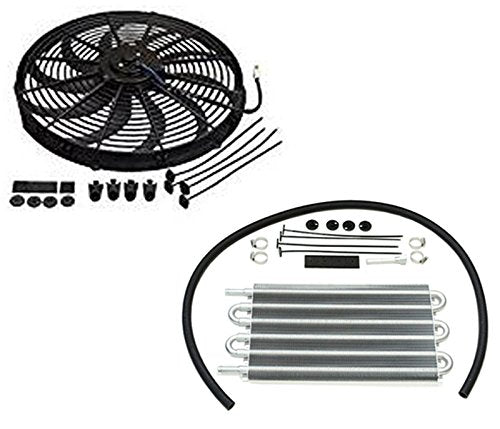Heavy Duty 16" Electric Curved S Blade Radiator Cooling Fan & 15-1/2" x 7-1/2" x 3/4" Transmission Oil Cooler