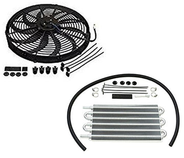 Heavy Duty 16" Electric Curved S Blade Radiator Cooling Fan & 15-1/2" x 7-1/2" x 3/4" Transmission Oil Cooler