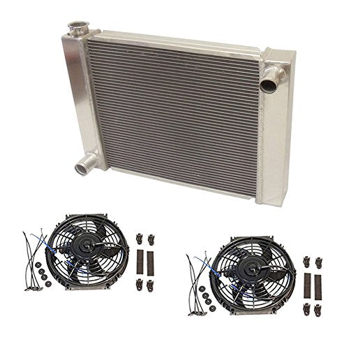 Universal Super Cool Ford/Mopar Fabricated Aluminum Radiator 24" x19" x3" With 2pcs 10 Inch Electric Fan