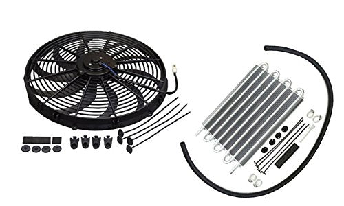 16" Electric Curved S Blade Radiator Cooling Fan & 15-1/2" x 10" x 3/4" Transmission Oil Cooler