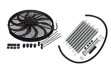 16" Electric Curved S Blade Radiator Cooling Fan & 15-1/2" x 10" x 3/4" Transmission Oil Cooler