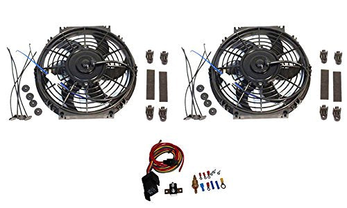 2 Sets 10" Electric Curved Blade Reversible radiator Cooling Fans 12V 80W 850 CFM with Heavy DutyThermostat Kit