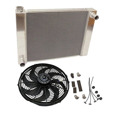 For Ford/Mopar Fabricated Aluminum Radiator 27.5" x 19" X 3" Overall W/ 16 Inch Electric Fan