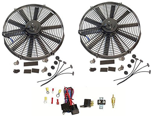 2 Sets Electric 14" Straight Blade Reversible Cooling Fan 12V 1900 CFM with Thermostat Kit