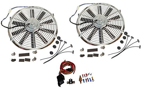 2 Sets Electric 16" chrome Straight Blade Reversible Cooling Fan 12V 2500 CFM with Heavy Duty Thermostat Kit