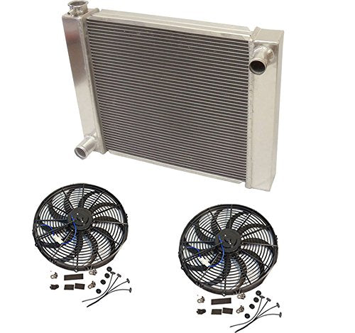Universal Super Cool Ford/Mopar Fabricated Aluminum Radiator 24" x19" x3" With 2pcs 12 Inch Electric Fan