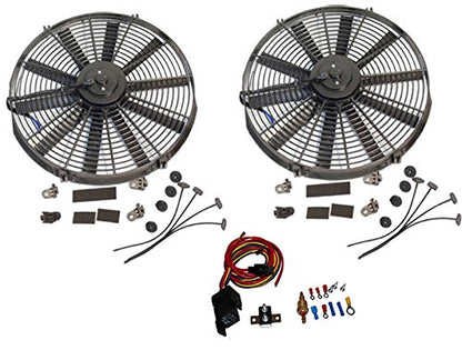 2 Sets Electric 14" Straight Blade Reversible Cooling Fan 12V 1900 CFM with Heavy DutyThermostat Kit