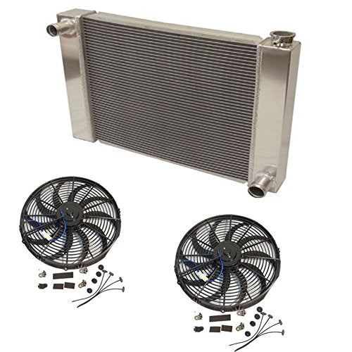 30" x 19" x3" Overall Radiator For SBC BBC Chevy GM With 2pcs 12 Inch Electric Fan