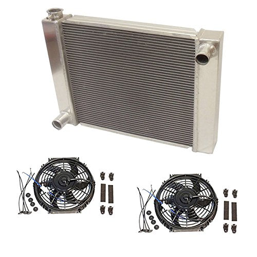 Universal Ford / Mopar Fabricated Aluminum Radiator 28" x 19" x3" Overall With 2pcs 10 Inch Electric Fan