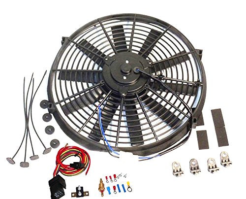 Electric 9" cooling radiator fan straight blade 12V 1483 cfm Relay Thermostat Kit