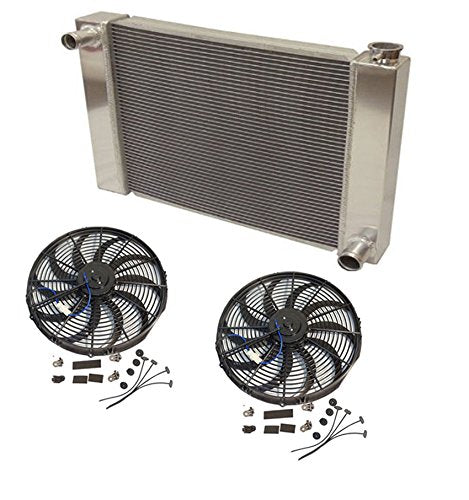 24" x 19" x 3" Overall Radiator For SBC BBC Chevy GM With 2pcs 12 Inch Electric Fan