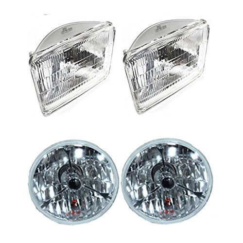 5 3/4" Black Dot Tri bar H4 Headlights With 4x6" Sealed High/Low Beam Glass Head Lamps Bulbs Set of 4