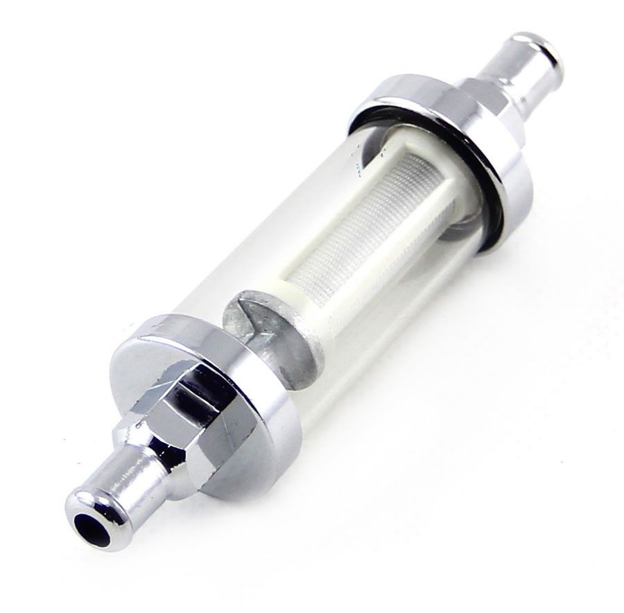 Universal Fuel Filter Clear View Inline 1/4" Chrome Hose Barb