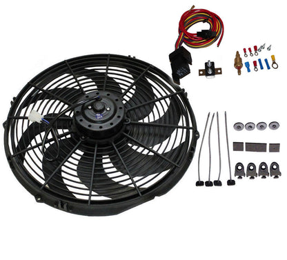 12" Electric Curved Blade Reversible Cooling Fan 12v 1400cfm & Thermostat Kit