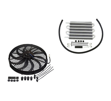 16" Electric Curved S Blade Radiator Cooling Fan & 12-3/4" x 7-1/2" x 3/4" Transmission Oil Cooler