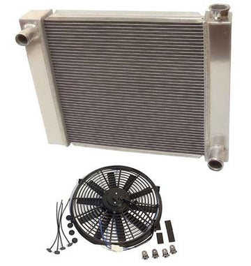 For SBC BBC Chevy GM Fabricated Aluminum Radiator 22" x 19" x3" & 16" Straight Blade Cooling Fan