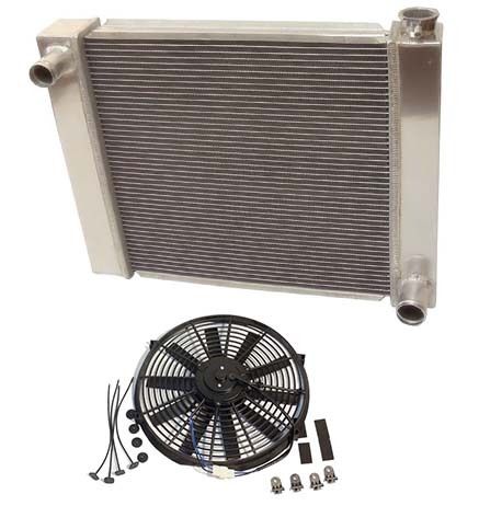 For SBC BBC Chevy GM Fabricated Aluminum Radiator 22" x 19" x3" & 16" Straight Blade Cooling Fan