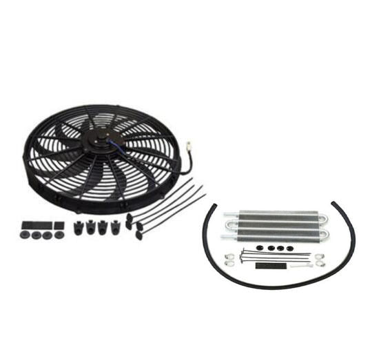 Heavy Duty 16" Electric Curved S Blade Radiator Cooling Fan & 15-1/2" x 5" x 3/4" Transmission Oil Cooler