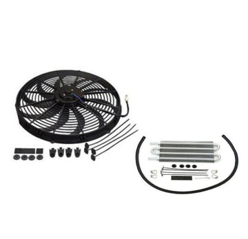 16" Electric Curved S Blade Radiator Cooling Fan & 15-1/2" x 5" x 3/4" Transmission Oil Cooler