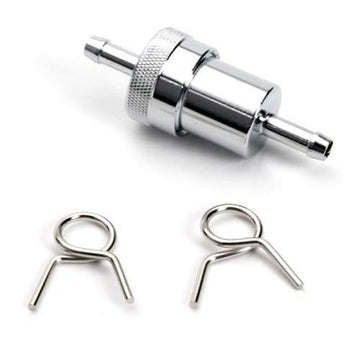 Chrome Inline Mini Fuel Filter, Aluminum Cleanable 3/8"