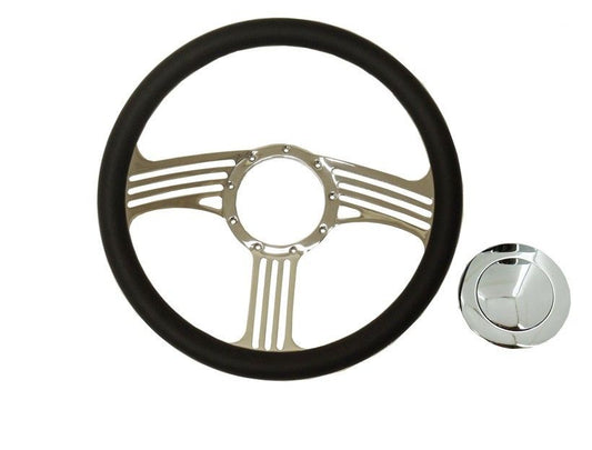 14" Blade Chrome Steering Wheel Half Wrap Leather &Smooth horn button