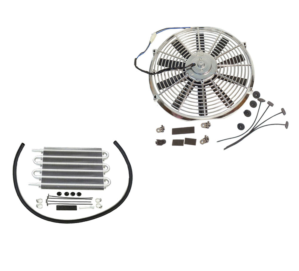 Electric 10" Chrome straight blade cooling radiator fan &Transmission Oil Cooler
