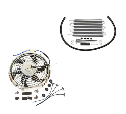 Electric Curved 10" Chrome radiator Cooling fan 12V 80W 850 CFM &Transmission Oil Cooler