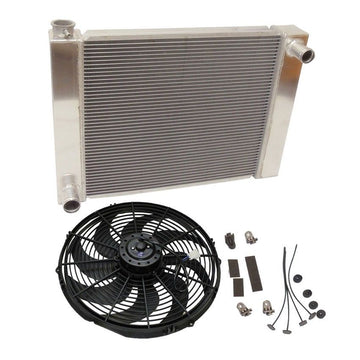 For Ford / Mopar Fabricated Aluminum Radiator Overall Size 25" x 19" x3" With 16 Inch Electric Fan