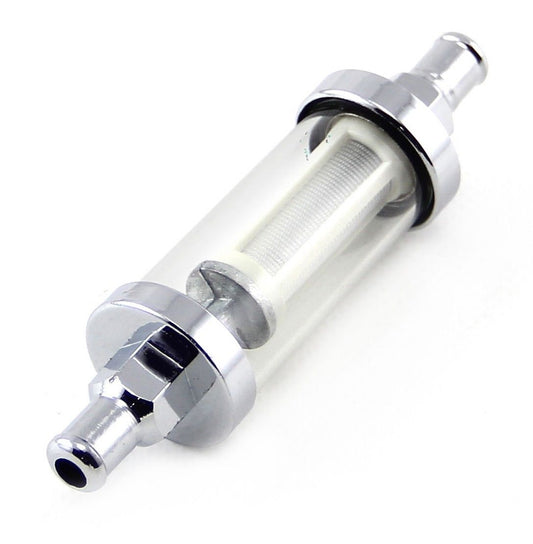 Universal Fuel Filter Clear View Inline 3/8" Chrome Hose Barb