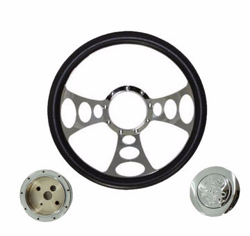 14" Billet Nine Hole Steering Wheel Half Wrap Leather ,adapter ,horn Button