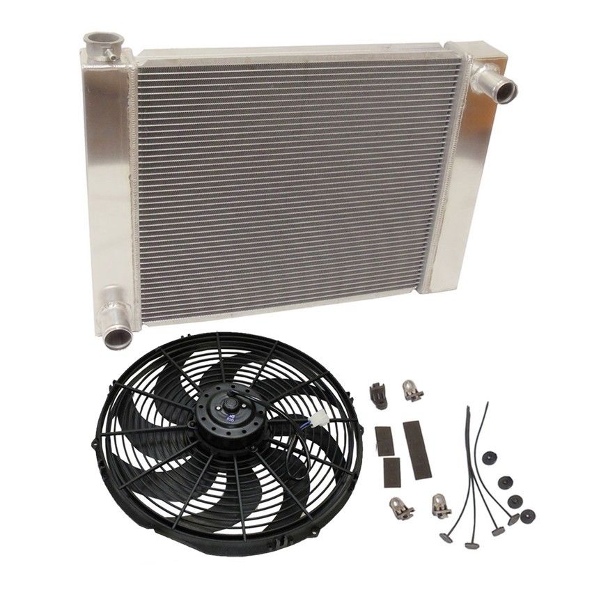 For Ford/Mopar Fabricated Aluminum Radiator 22" x 19" X 3" Overall W/ 16 Inch Electric Fan
