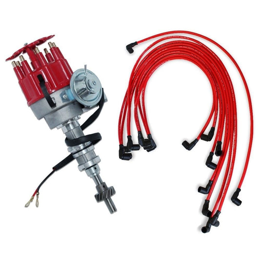 For Ford 351C 400 460 Electronic Distributor & 9.5 MM Red 90 Spark Plug Wires
